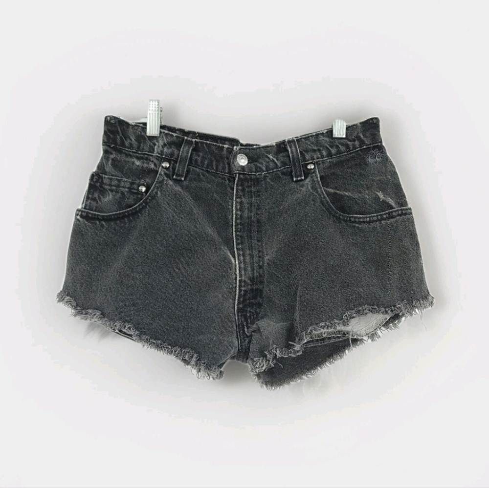 Levi's Jean Shorts Vintage Women's 29 Black Gold Tab 545 Loose Fit Cutoff Boho - Picture 2 of 16